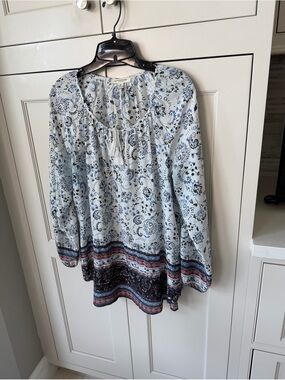 Boho Paisley Peasant Top in Light Blue -Flat sequins throughout -M